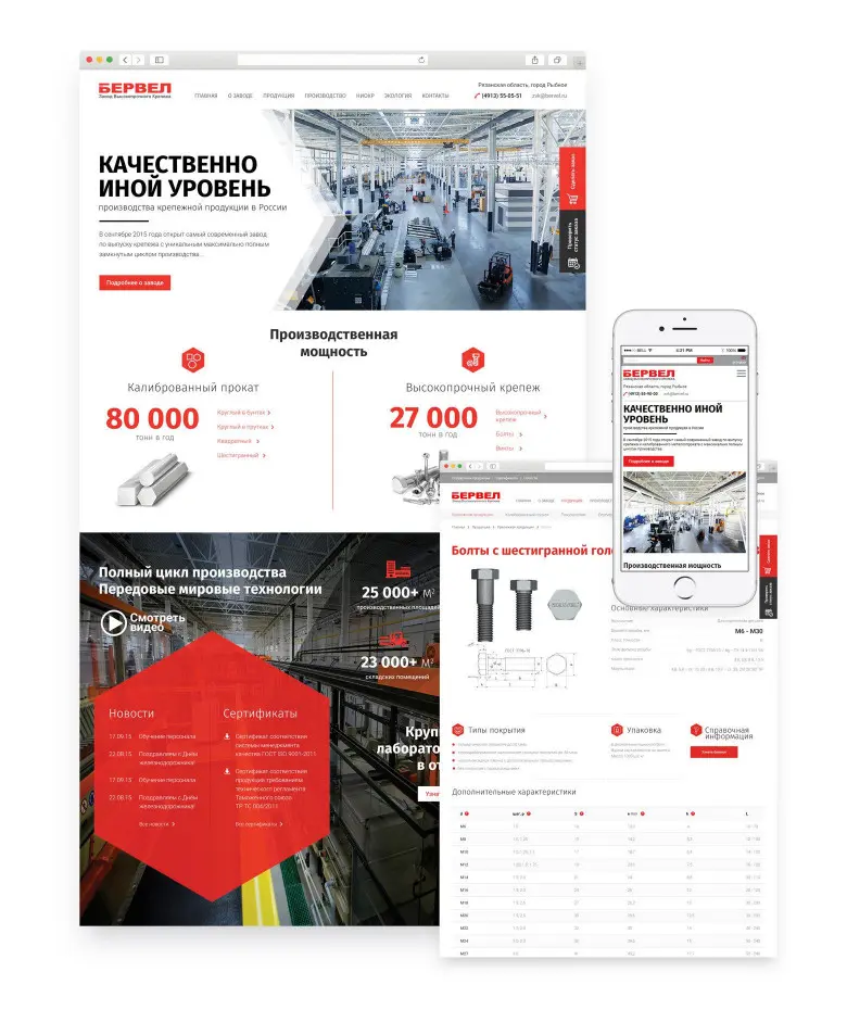 Сайт завода высокопрочного крепежа «БЕРВЕЛ» (Рязань)